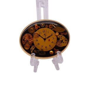 Vintage Von West USA Clock Belt Buckle Goldtone Analog Clock Art Steampunk